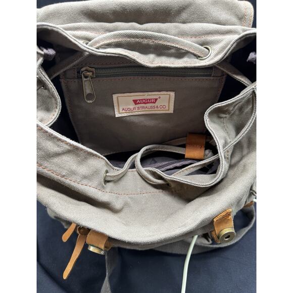 Augur Strauss Jans Canvas Leather Laptop Backpack Brown Distressed Boho Hiking - Picture 5 of 11